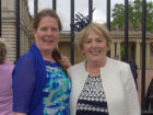 Barbara Hogan, with a new  friend, Out side of Buckingham Palace queuing to go in.